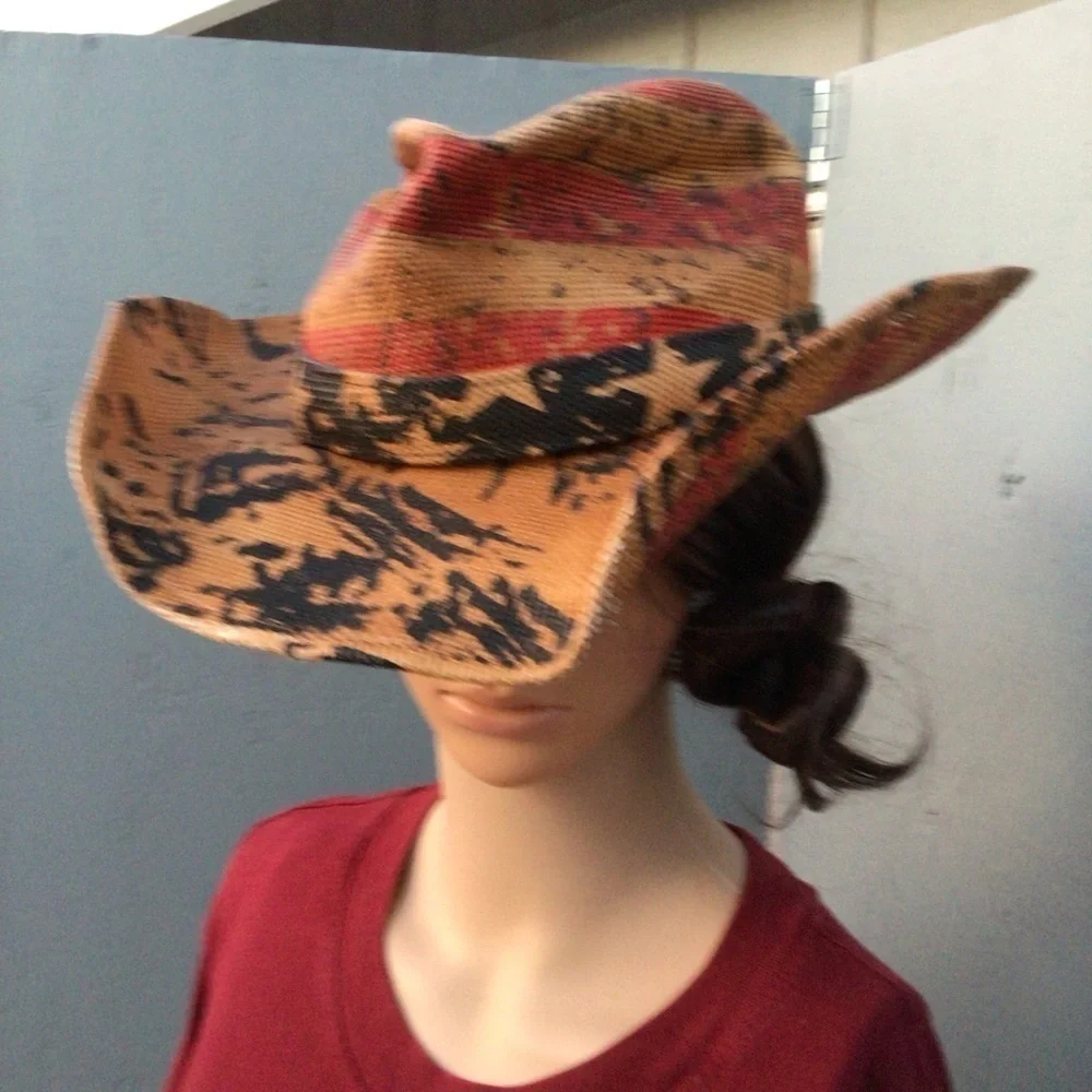 Vintage Tea Stain USA 4th Of July American Flag Shape It Brim Cowboy Western Hat